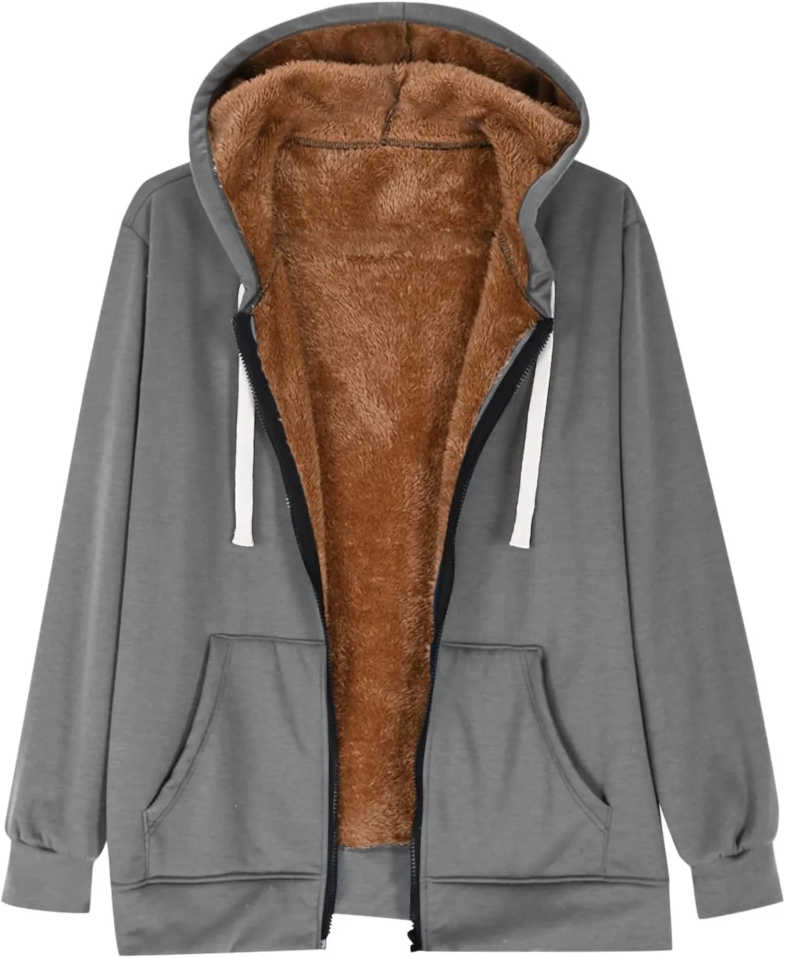 Womens Sherpa Lined Hoodie Soft Fleece Lined Zip Up Jacket Thick Warm Hooded Sweatshirt Fall Outfits Winter Clothes