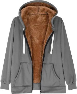Womens Sherpa Lined Hoodie Soft Fleece Lined Zip Up Jacket Thick Warm Hooded Sweatshirt Fall Outfits Winter Clothes