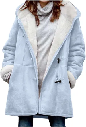 Womens Sherpa Lined Jackets Plus Size Winter Coats Faux Suede Pea Coat Warm Fleece Parka Outerwear