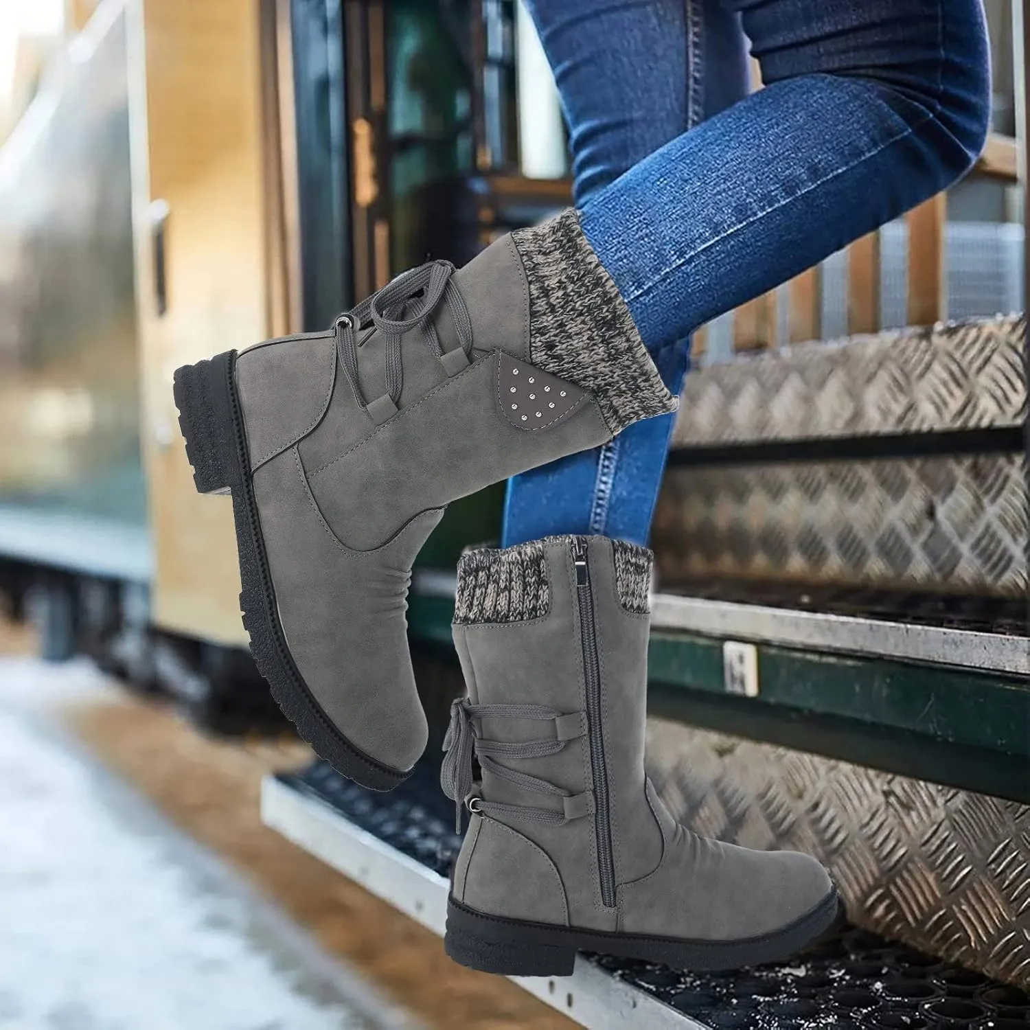 Women's Snow Boots Size 9 Womens Winter Snow Boots Waterproof Insulated Slip on Womens Winter Boots Size 9 Wide Womens Pull on Winter Boots 8.5 Botas De Mujer Para El Frio De Vestir Con Tacones