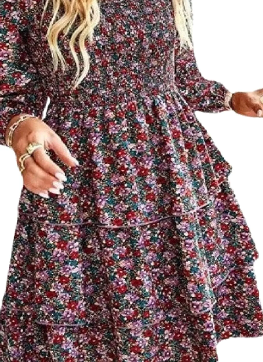 Women's Square Neck Long Sleeve Boho Floral Print A-Line Mini Dress 2025 Spring Casual Stylish Everyday Wear Dress
