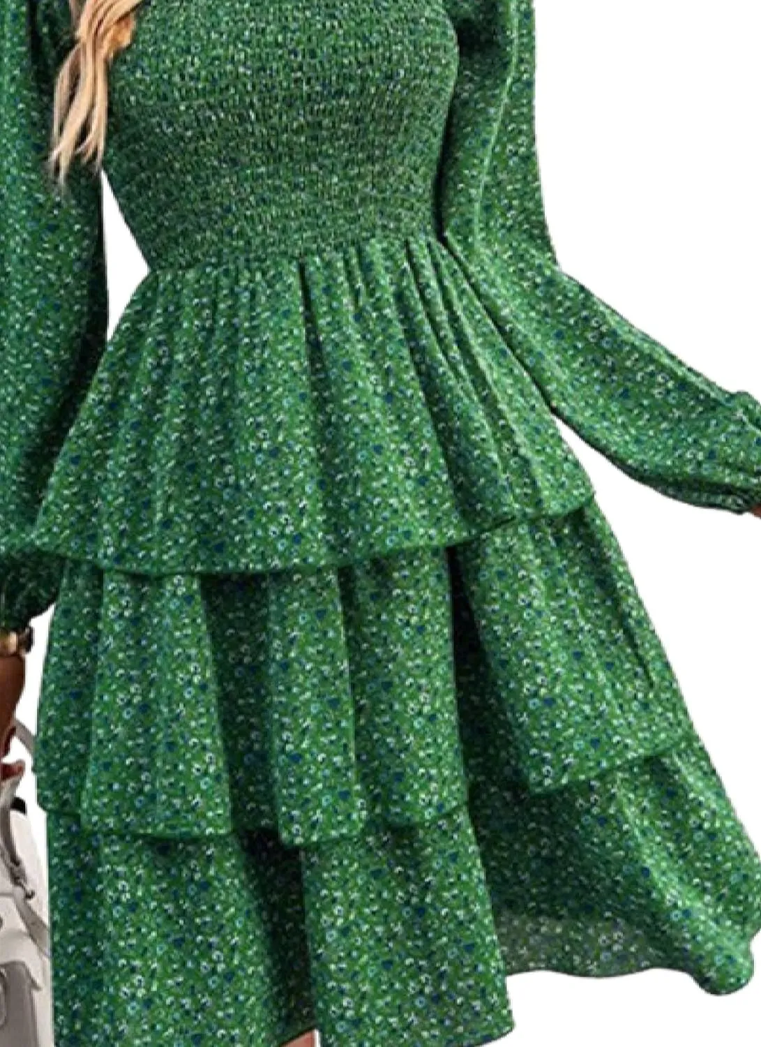 Women's Square Neck Long Sleeve Boho Floral Print A-Line Mini Dress 2025 Spring Casual Stylish Everyday Wear Dress