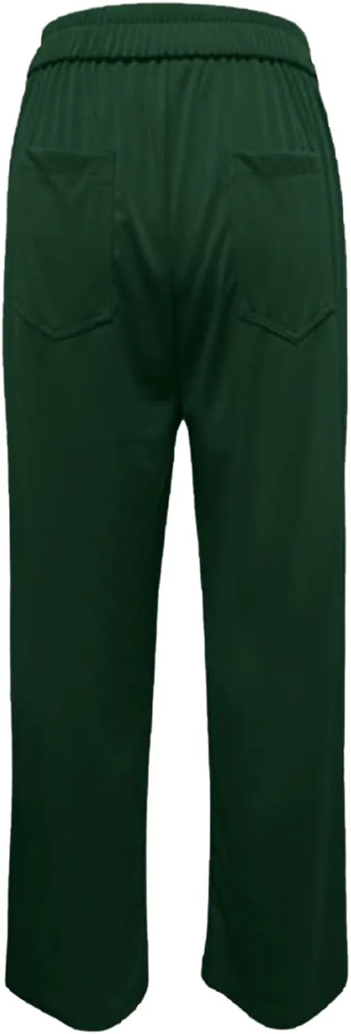 Women's Straight Leg Casual Pants High Waisted Stretchy Button Business Pants Work Comfy Baggy Trousers with Pockets