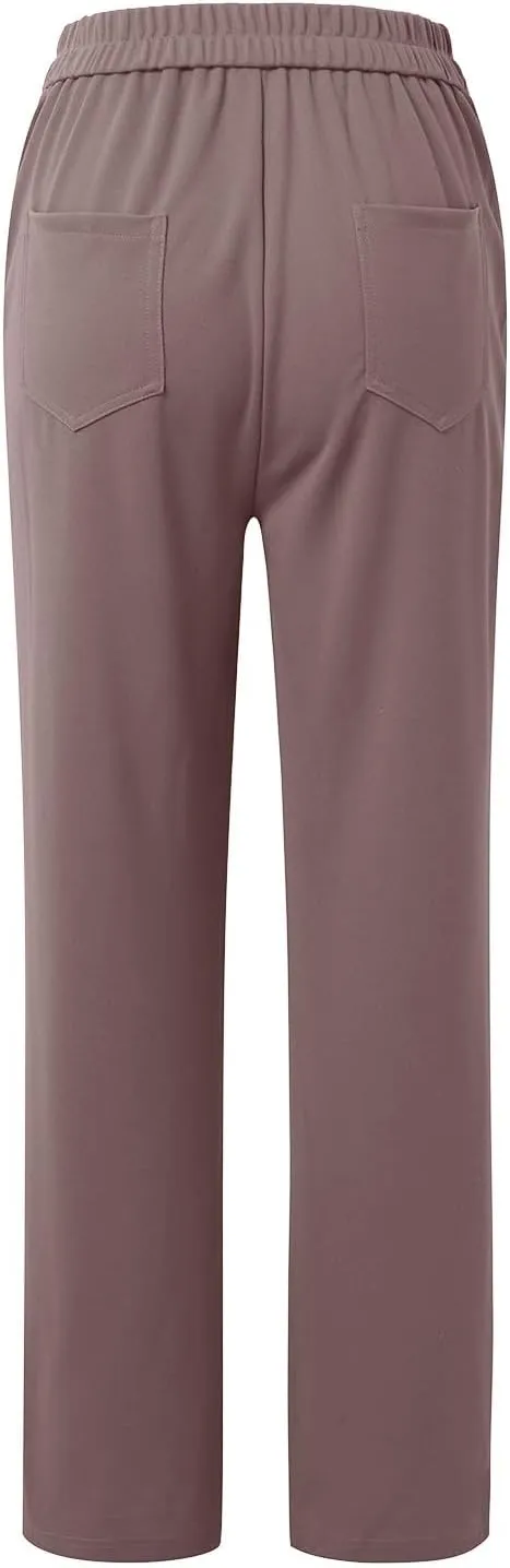 Women's Straight Leg Pants High Waisted Stretchy Button Business Pants Work Casual Lightweight Trousers with Pockets