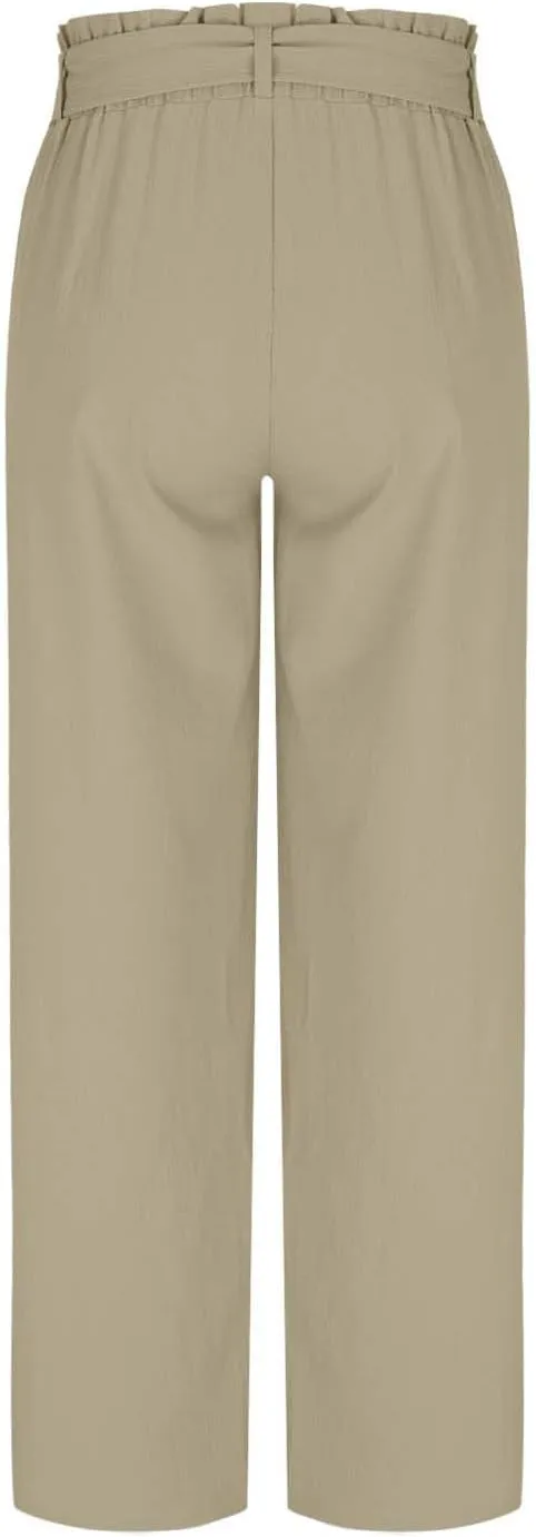 Women's Straight Wide Leg Pants 2025 Summer Lounge High Waisted Palazzo Pants Adjustable Tie Knot Trousers w/Pockets