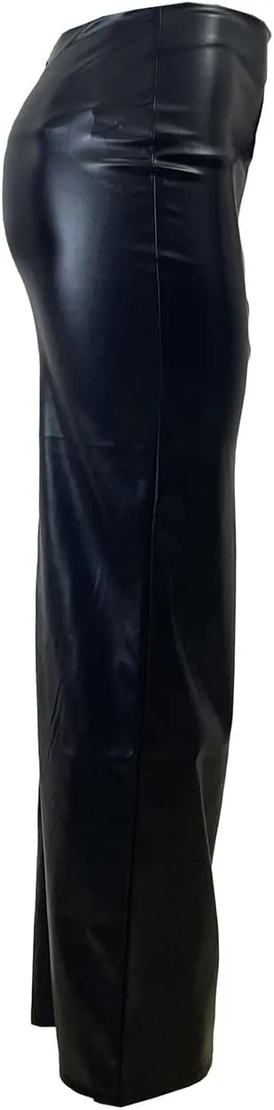 Women's Stretch Faux Leather Long Skirt with Double Zipper, Slim Fit, Black