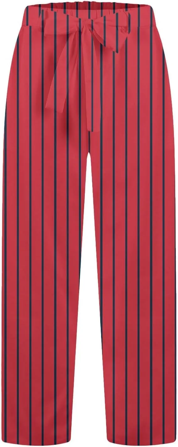 Womens Striped Palazzo Pants High Waisted Adjustable Tie Knot Flowy Trousers Casual Loose Lounge Pant with Pockets