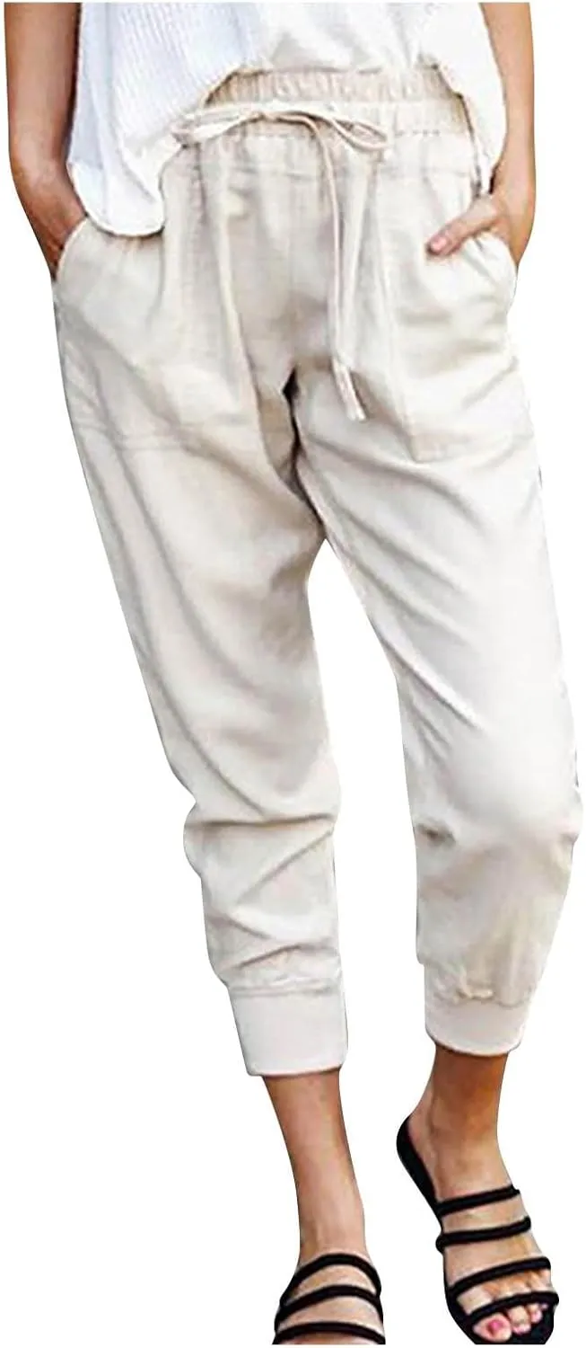 Womens Summer Boho Business Casual Smocked 2025 High Waisted Solid Color Cargo Summer Elephant Pants with Pockets