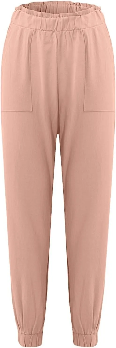 Womens Summer Boho Business Casual Smocked 2025 High Waisted Solid Color Cargo Summer Elephant Pants with Pockets