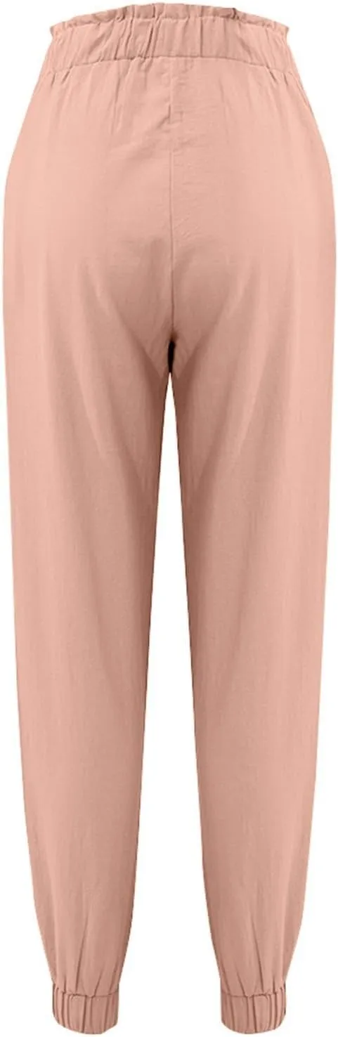 Womens Summer Boho Business Casual Smocked 2025 High Waisted Solid Color Cargo Summer Elephant Pants with Pockets