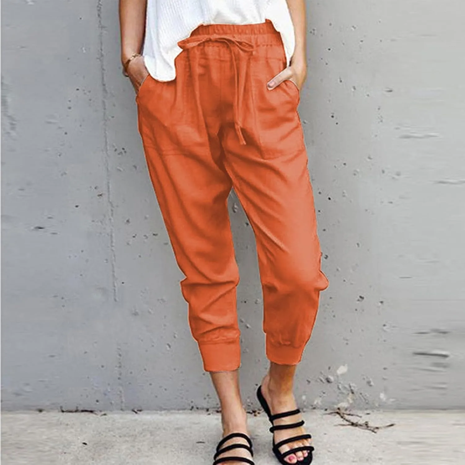 Womens Summer Boho Business Casual Smocked 2025 High Waisted Solid Color Cargo Summer Elephant Pants with Pockets