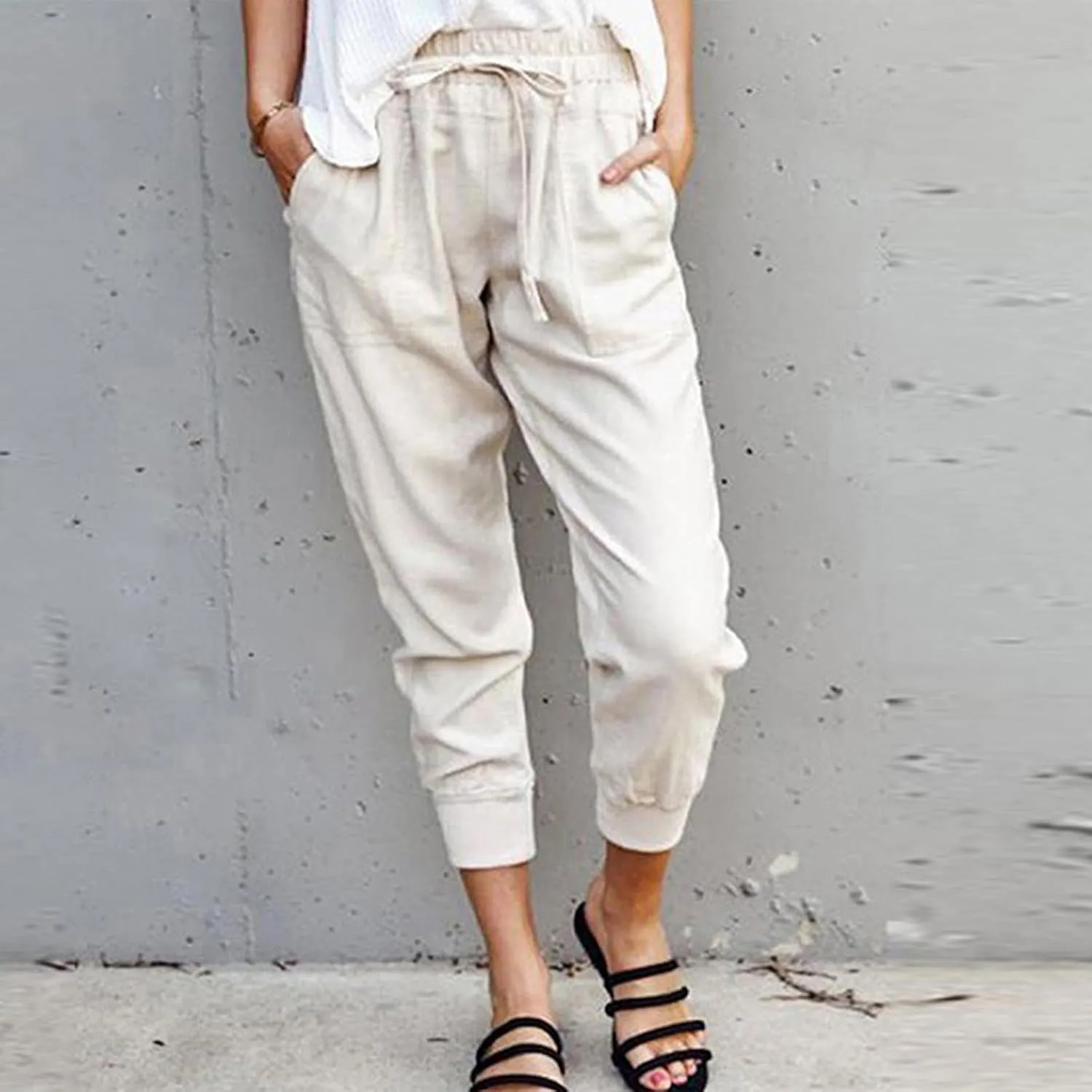 Womens Summer Boho Business Casual Smocked 2025 High Waisted Solid Color Cargo Summer Elephant Pants with Pockets