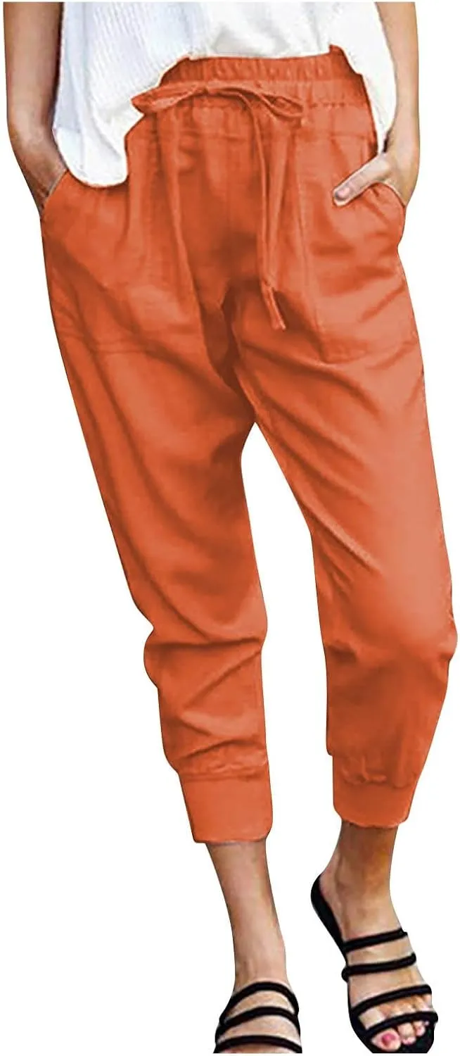 Womens Summer Boho Business Casual Smocked 2025 High Waisted Solid Color Cargo Summer Elephant Pants with Pockets