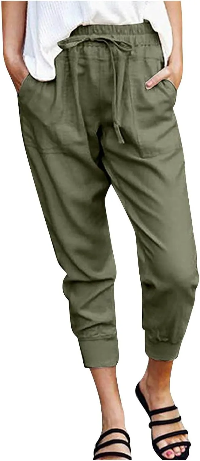 Womens Summer Boho Business Casual Smocked 2025 High Waisted Solid Color Cargo Summer Elephant Pants with Pockets