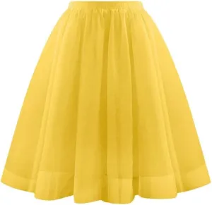 Womens Tulle Skirts Midi Elastic High Waisted Pleated Mesh Flowy A-Line Party Long Tutu Skirt Fashion Clothes