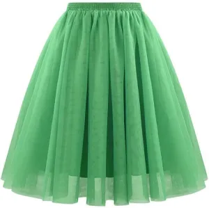 Womens Tulle Skirts Midi Elastic High Waisted Pleated Mesh Flowy A-Line Party Long Tutu Skirt Fashion Clothes
