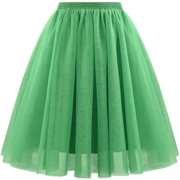 Womens Tulle Skirts Midi Elastic High Waisted Pleated Mesh Flowy A-Line Party Long Tutu Skirt Fashion Clothes