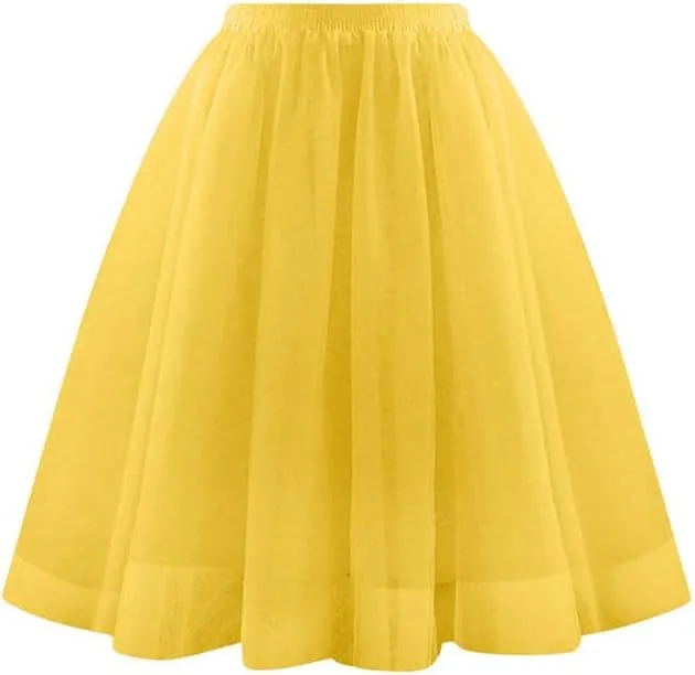 Womens Tulle Skirts Midi Elastic High Waisted Pleated Mesh Flowy A-Line Party Long Tutu Skirt Fashion Clothes