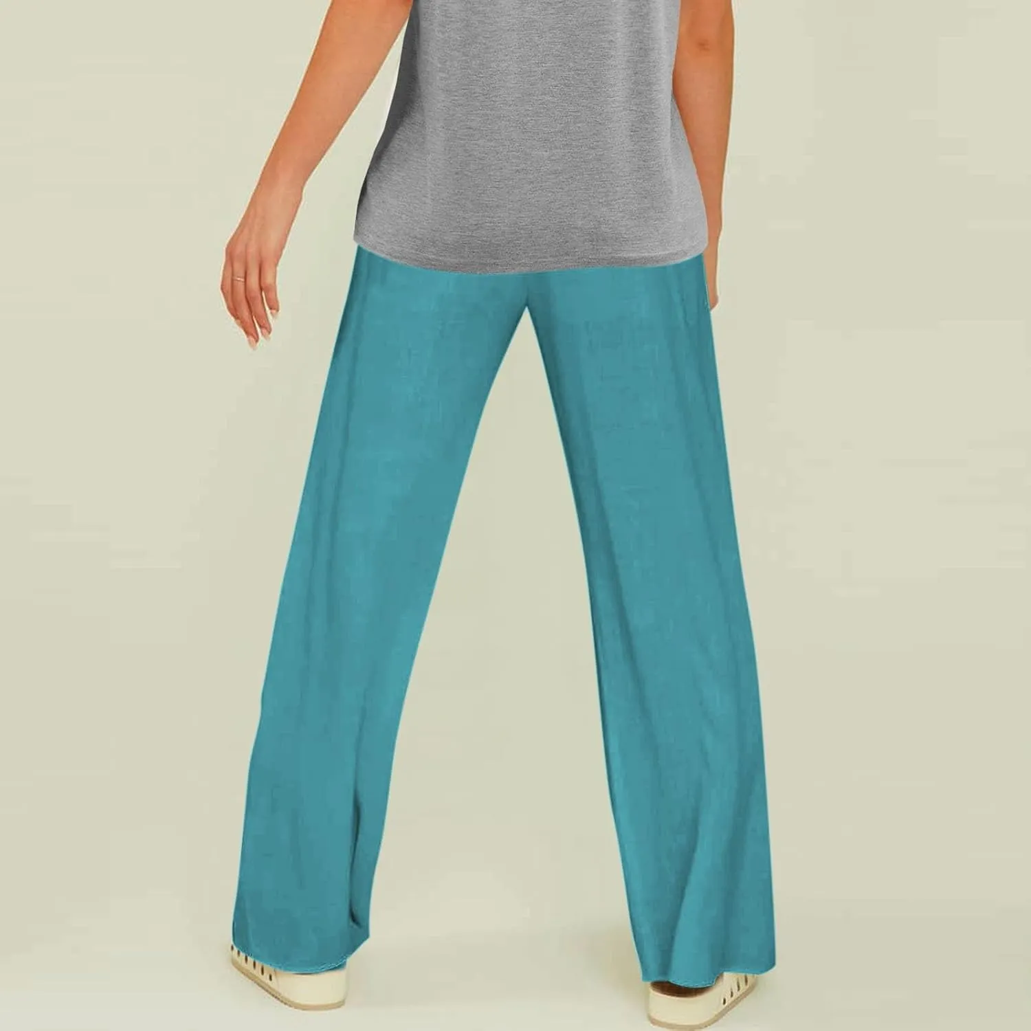 Women's Wide Leg Linen Pants Fashion 2025 High Waisted Casual Palazzo Summer Loose Outfits Lounge Beach Trousers