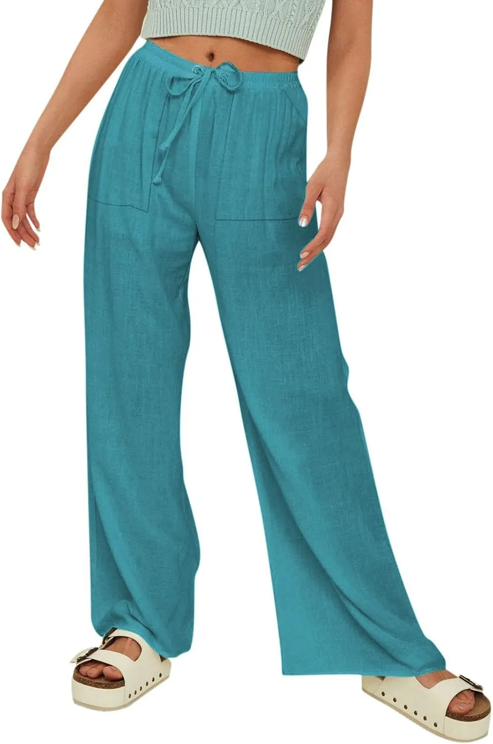 Women's Wide Leg Linen Pants Fashion 2025 High Waisted Casual Palazzo Summer Loose Outfits Lounge Beach Trousers