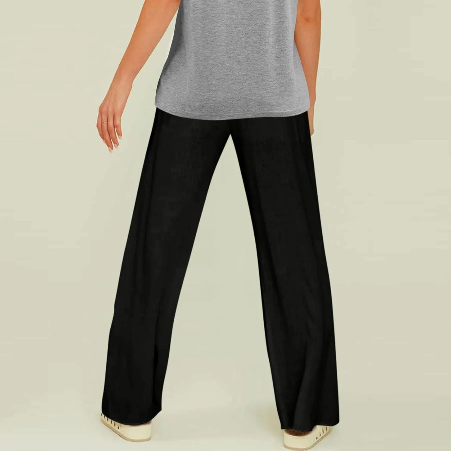 Women's Wide Leg Linen Pants Fashion 2025 High Waisted Casual Palazzo Summer Loose Outfits Lounge Beach Trousers
