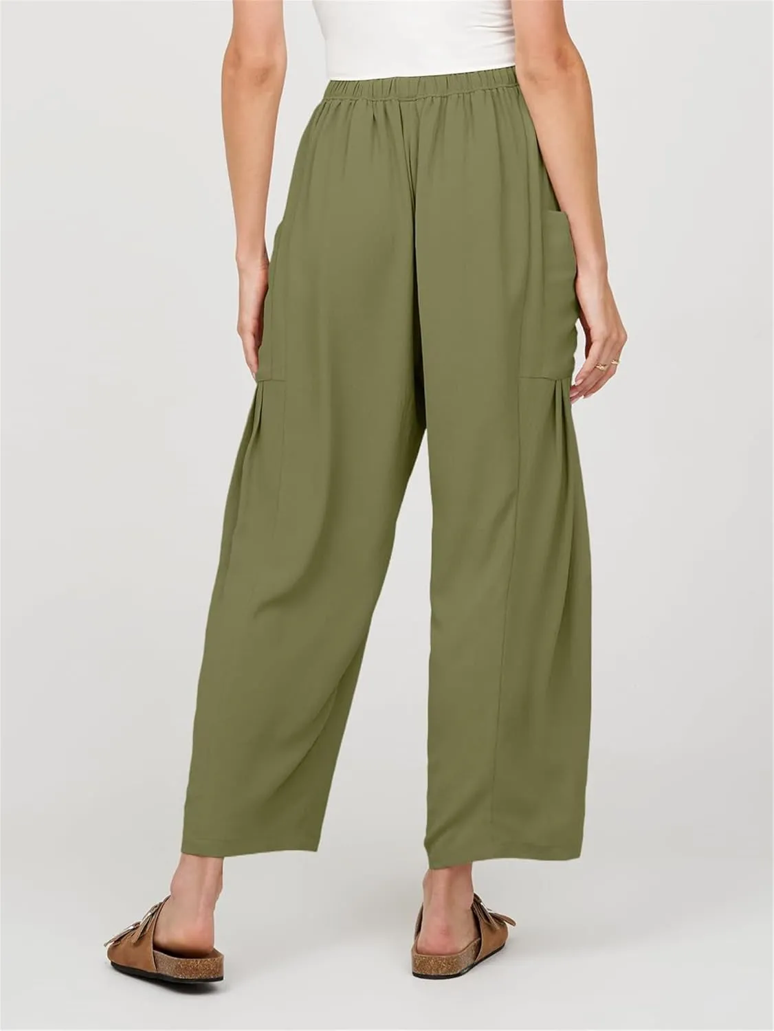 Womens Wide Leg Pants Fashion Baggy Drawstring High Waisted Pants Breathable Comfy Solid Casual Pant with Pockets