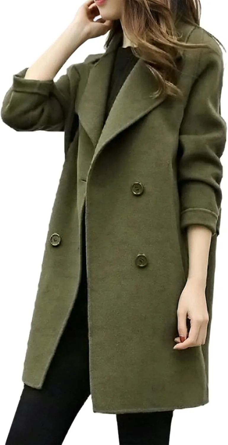 Women's Winter Fashion Coats Solid Color Woolen Coat Casual Long Jacket Outwear Cardigan Slim Trench Coat Overcoat