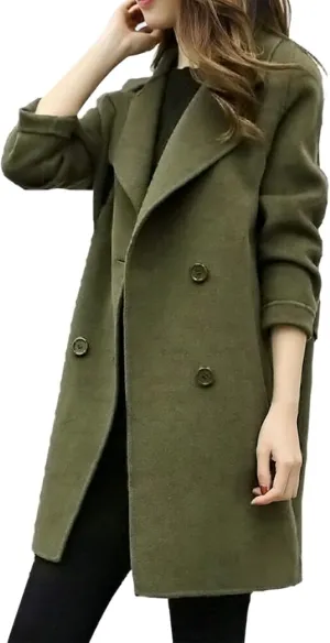 Women's Winter Fashion Coats Solid Color Woolen Coat Casual Long Jacket Outwear Cardigan Slim Trench Coat Overcoat