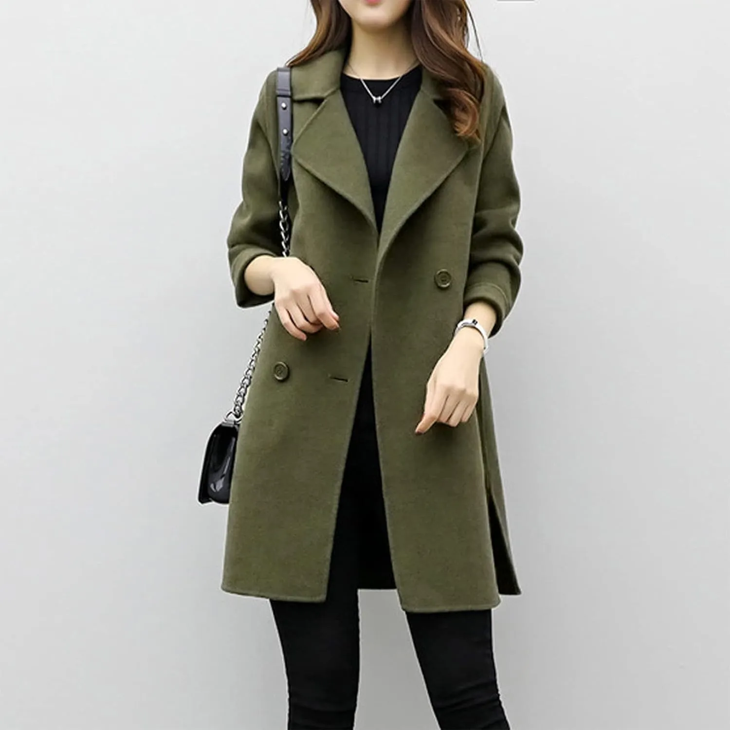 Women's Winter Fashion Coats Solid Color Woolen Coat Casual Long Jacket Outwear Cardigan Slim Trench Coat Overcoat