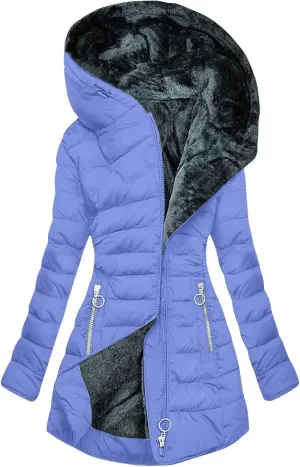 Womens Winter Hooded Coats Warm Thick Fleece Lined Puffer Jackets Zip Up Tunic Sherpa Outfits with Zipper Pockets