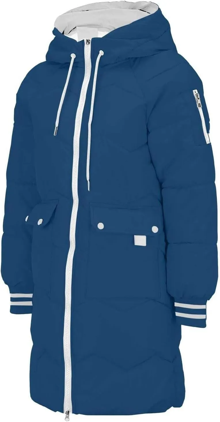 Women's Winter Puffer Coats Oversized Zipper Hooded Down Jackets Thick Warm Windproof Outdoor Knee Length Outerwear