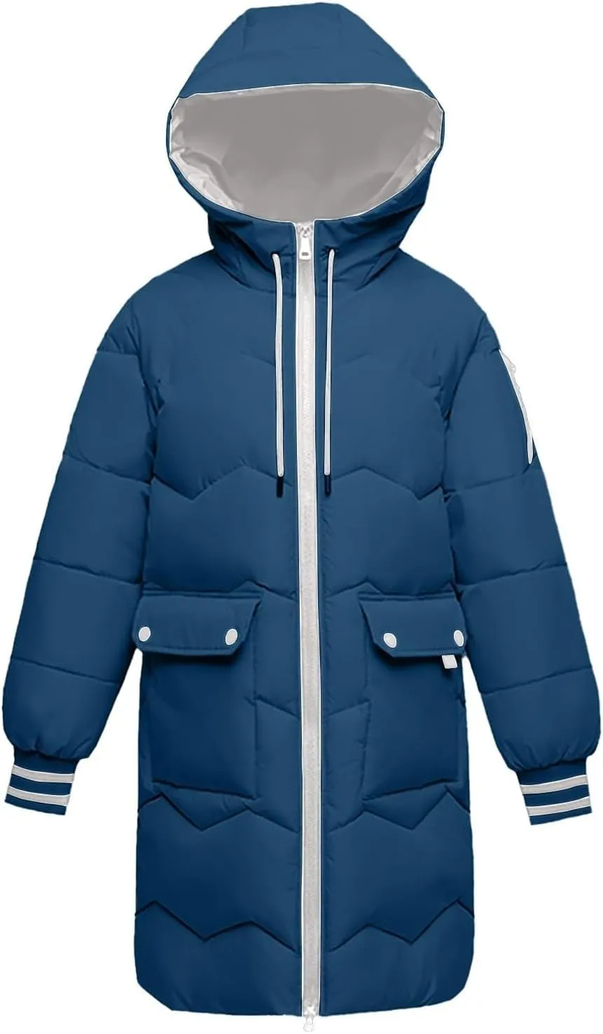 Women's Winter Puffer Coats Oversized Zipper Hooded Down Jackets Thick Warm Windproof Outdoor Knee Length Outerwear