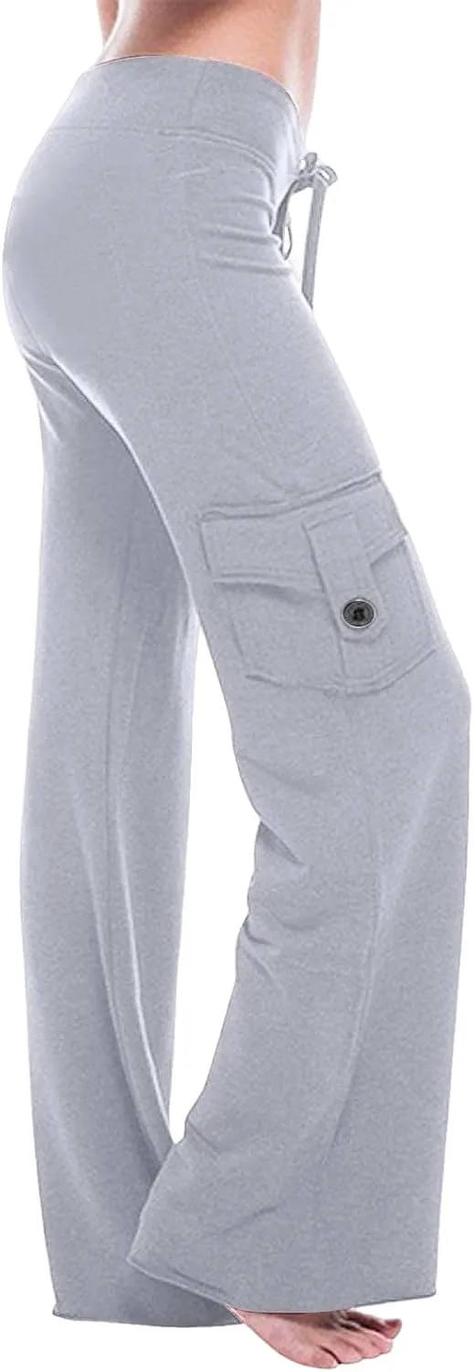 Womens Workout Pants Butt Lifting Wide Leg Yoga Pants Drawstring High Waisted Cargo Pant Loose Casual Trousers 2025