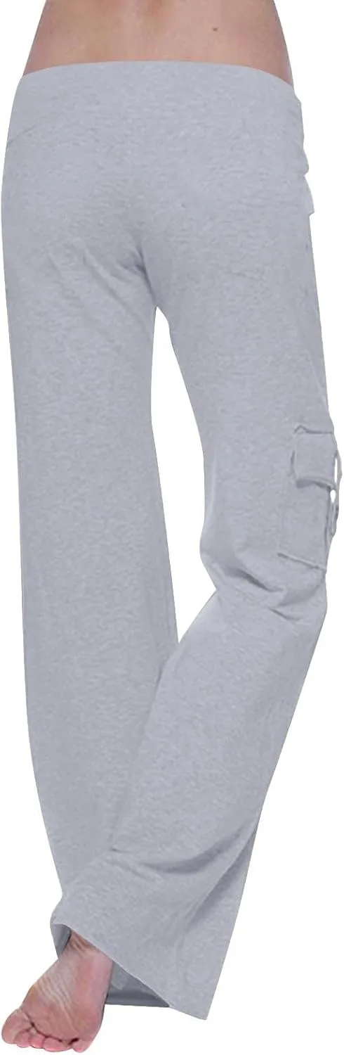 Womens Workout Pants Butt Lifting Wide Leg Yoga Pants Drawstring High Waisted Cargo Pant Loose Casual Trousers 2025