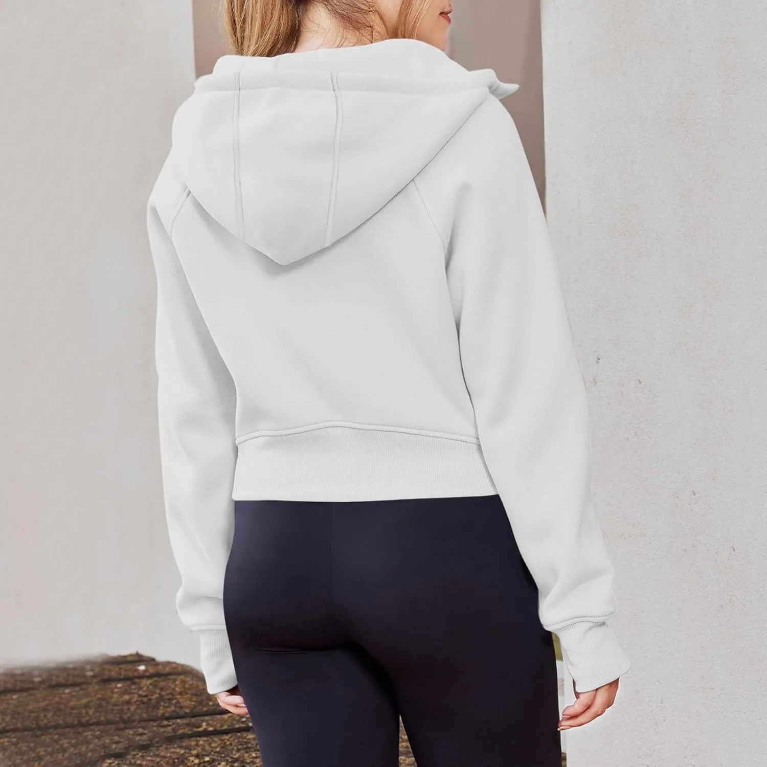 Womens Zip Up Hoodies Cropped Sweatshirts Casual Hooded Pullover Sweaters Tops Fashion Solid Fall Outfits Outwear