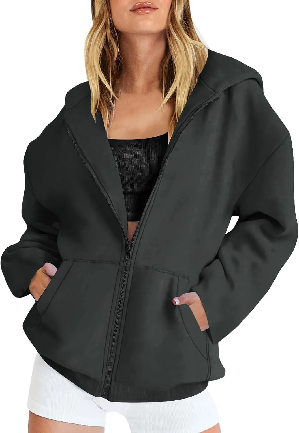 Womens Zipper Oversized Hoodies Winter Casual Sweatshirts Trendy Long Sleeve Fall Outfits with Pocket 2025 Clothes