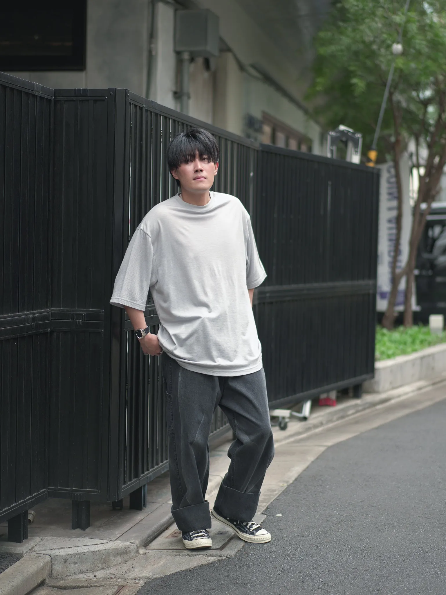 Wool Oversized Tee -  Light Gray