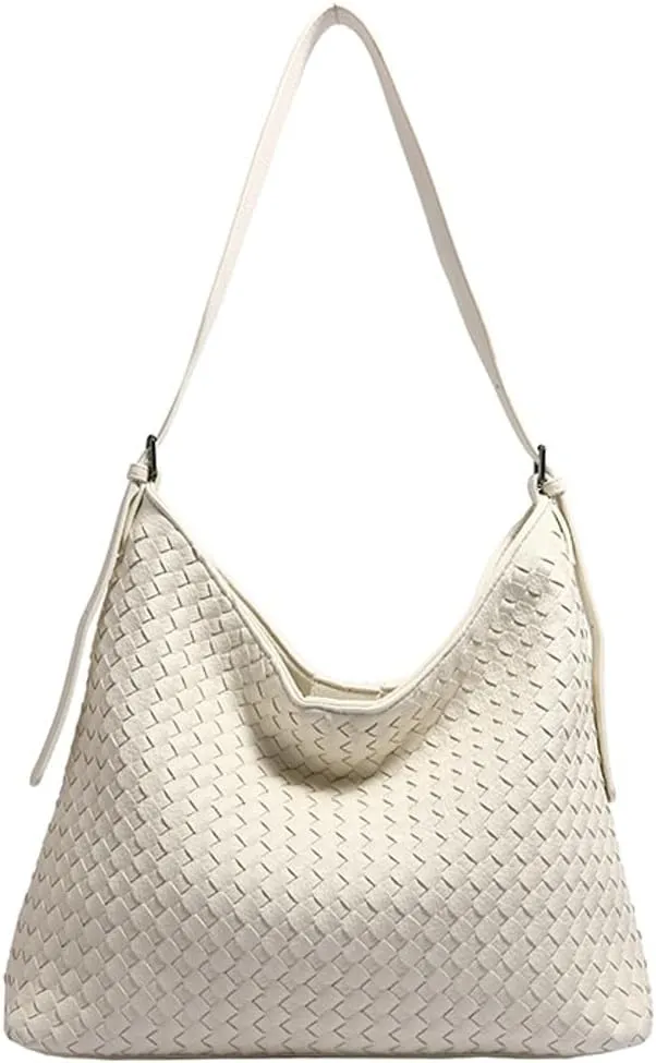 Woven Bags Women Slouchy Underarm Woven Tote Bag Trendy PU Leather Hobo Purse Vintage Shoulder Satchels Handbag for Work