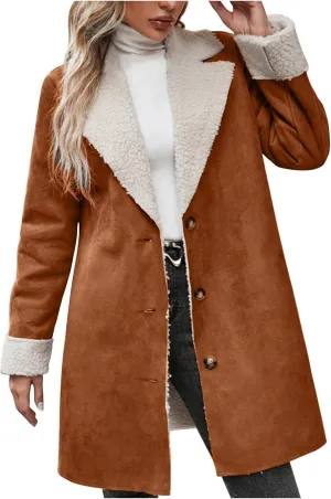 XUNRYAN Womens Trench Coat Long Suede Faux-Leather Jackets Winter Warm Sherpa Fleece Jackets Parka Overcoat Anorak Outerwear