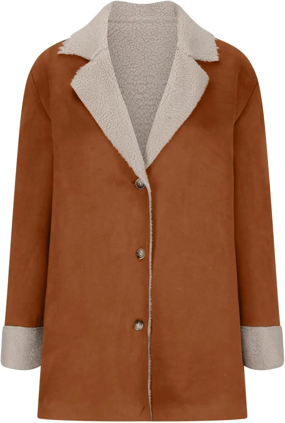 XUNRYAN Womens Trench Coat Long Suede Faux-Leather Jackets Winter Warm Sherpa Fleece Jackets Parka Overcoat Anorak Outerwear