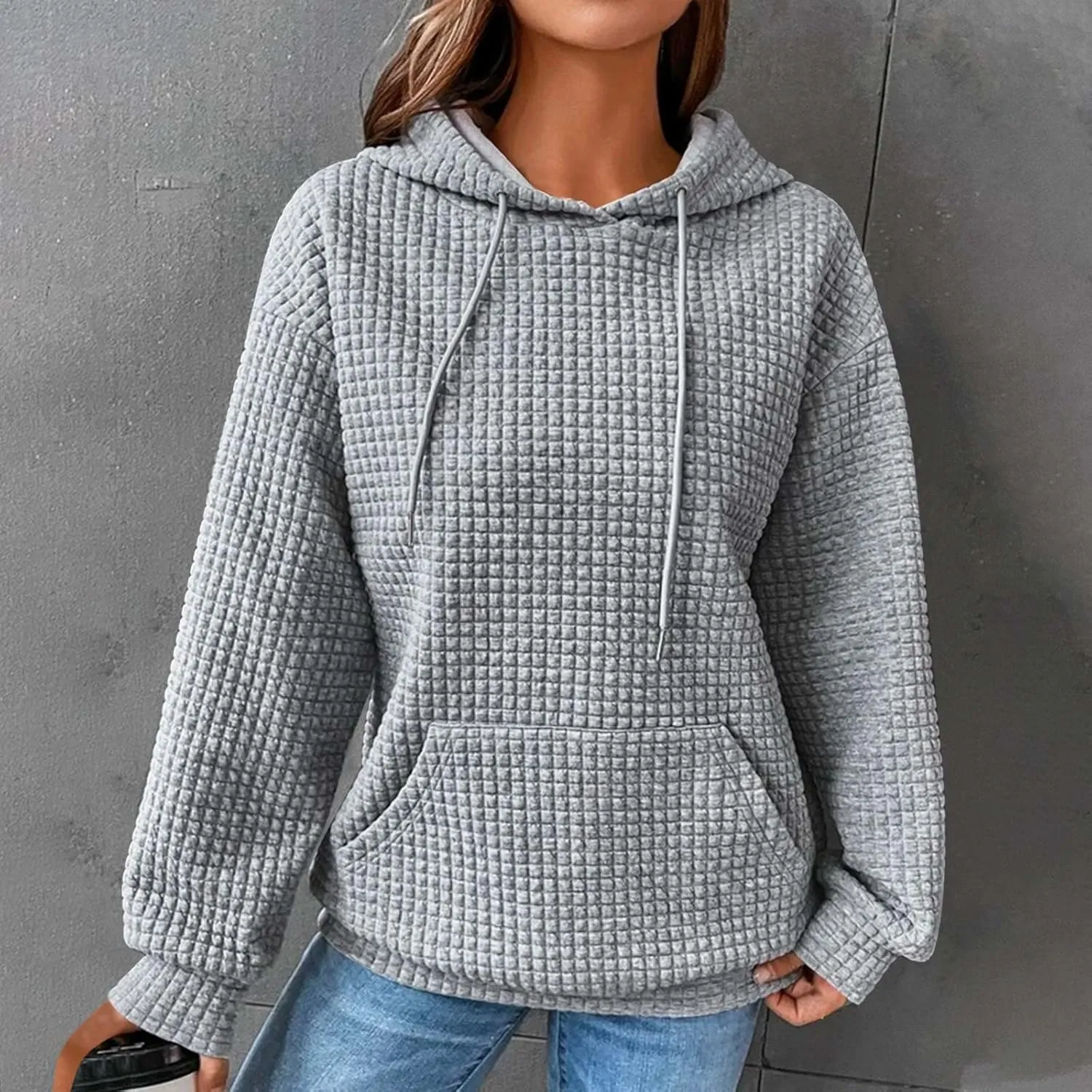 XUNRYAN Womens Waffleknit Shacket Jacket 2023 Fall Fashion Long Sleeve Casual Button Down Shirts Jackets Zip Up Hoodie Coat