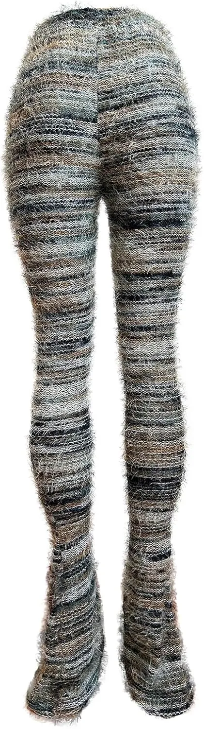 XZLUFNY Women's Stacked Fuzzy Pants High Waisted Striped Knit Sweatpnts Leggings