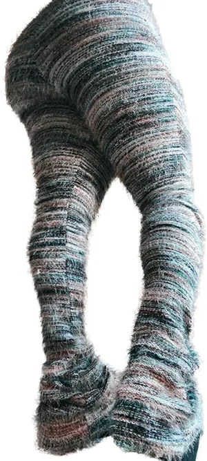 XZLUFNY Women's Stacked Fuzzy Pants High Waisted Striped Knit Sweatpnts Leggings
