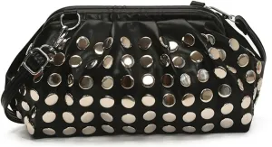 Y2k Studded Crescent Crossbody Purse Hobo Bags Women 90s Trendy Shoulder Satchels PU Leather Punk Underarm Tote Handbag