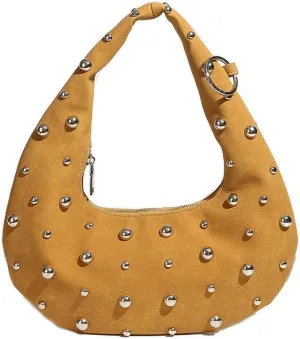 Y2k Studded Crescent Crossbody Purse Women Suede Hobo Bags 90s Trendy Shoulder Satchels Punk Underarm Tote Handbag 2025