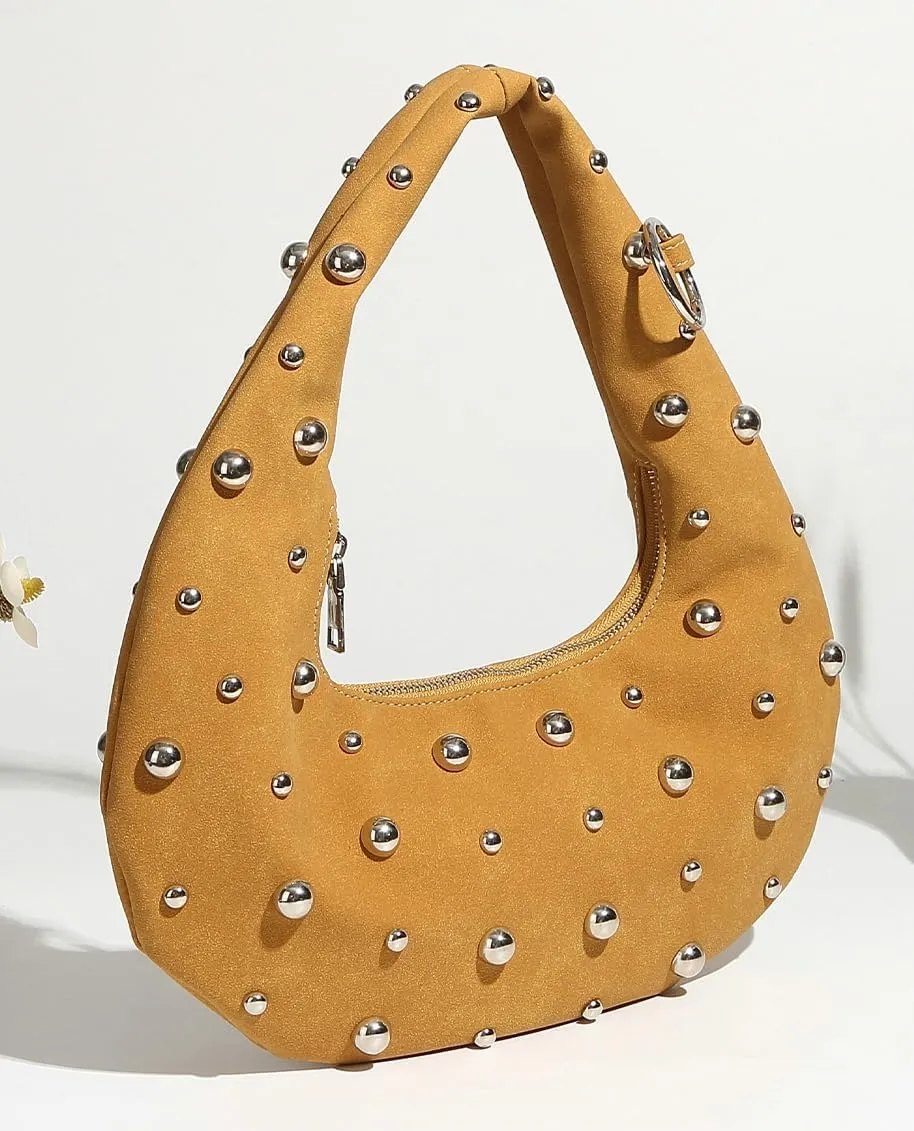Y2k Studded Crescent Crossbody Purse Women Suede Hobo Bags 90s Trendy Shoulder Satchels Punk Underarm Tote Handbag 2025