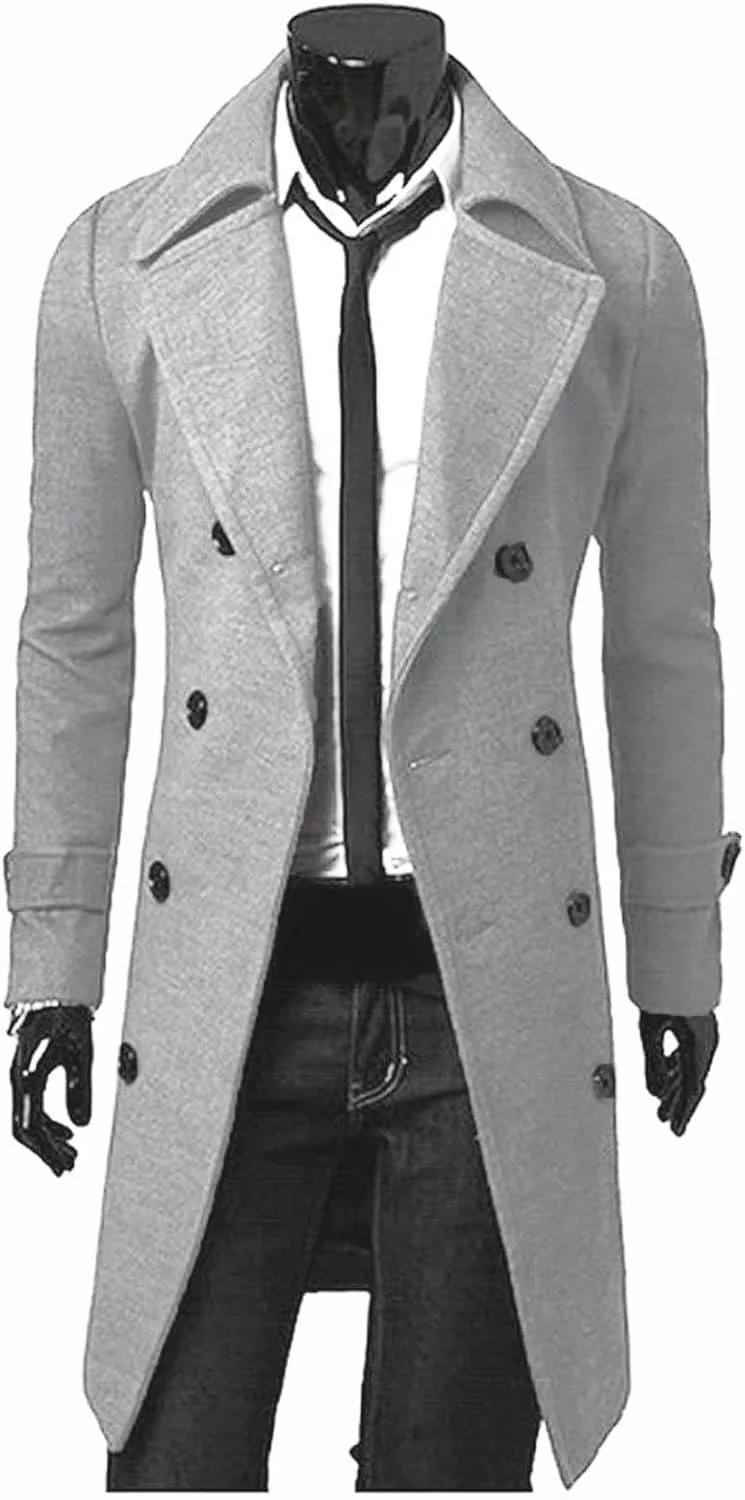 Ymosrh Mens Coats and Jackets Plus Size Stylish Trench Coat Double Breasted Long Jacket Coat Coats Jackets Big Tall