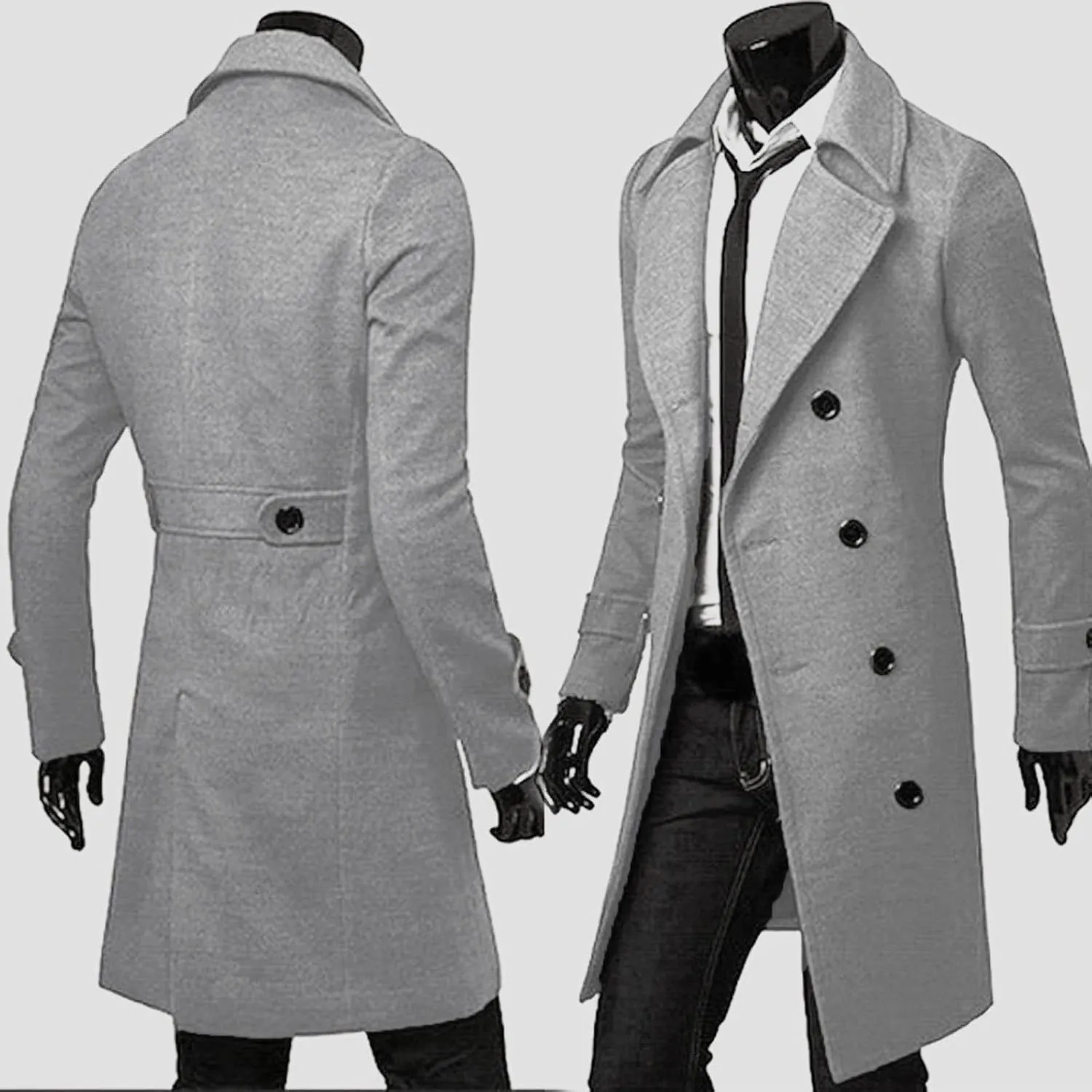 Ymosrh Mens Coats and Jackets Plus Size Stylish Trench Coat Double Breasted Long Jacket Coat Coats Jackets Big Tall