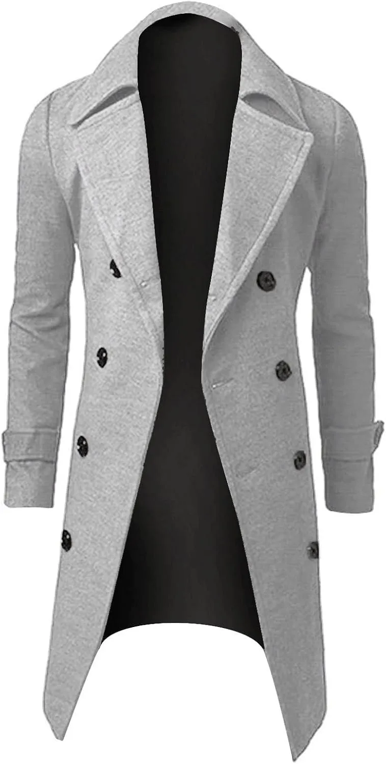 Ymosrh Mens Coats and Jackets Plus Size Stylish Trench Coat Double Breasted Long Jacket Coat Coats Jackets Big Tall
