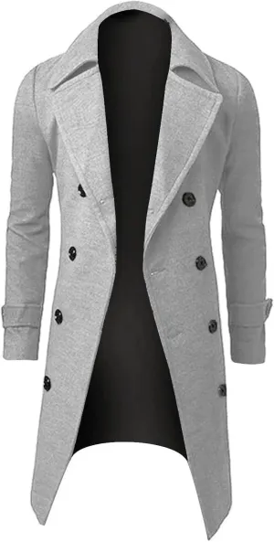 Ymosrh Winter Jackets for Men Slim Stylish Trench Coat Double Breasted Long Jacket Coat Mens Fashion Jackets
